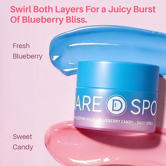 Blueberry Lip Mask Overnight, Swirl Lip Sleeping Mask for Dry Cracked Lips Care, Dual-Color Korean Lips Balm for Nourishing and Softening Lips and Reduce Fine Lines