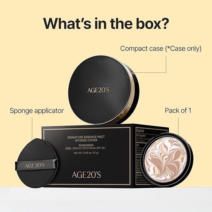 [Vegan] AGE20'S Signature Essence Pact | Pack of 1 | 47N EBONY | Korean Cushion Foundation | Cream Foundation, Dewy & Glow Finish, Natural Coverage, SPF 50+