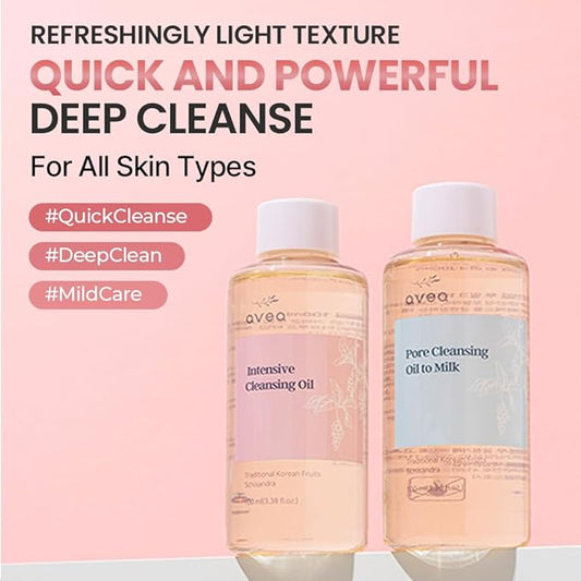 AVEA Intensive Cleansing Oil | Traditional Korean Schisandra Seed Oil + Extract | Six Plant-Based Oils | Powerful Cleansing for Waterproof Makeup | Rich, Hydrating Texture | 3.38 fl oz / 100ml