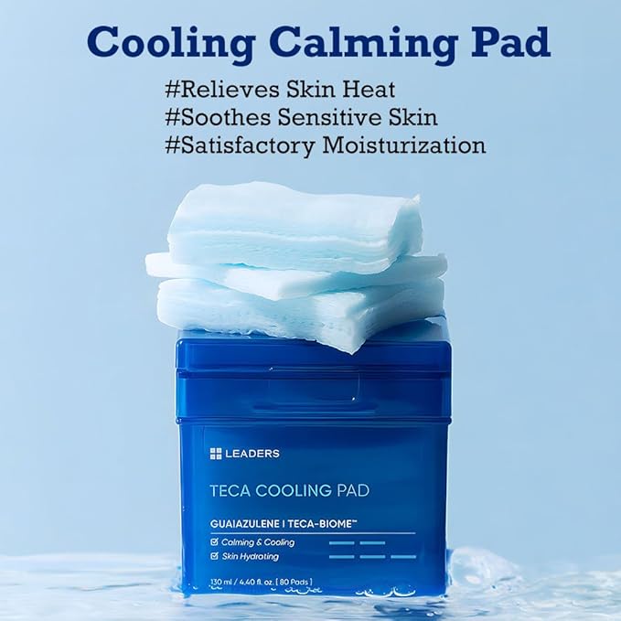 LEADERS Teca Cooling Toner Pad - Instant Relief for Dry, Overheated Skin | Vegan-Certified | Clinically Proven Efficacy | Korean Skincare 80 Pads x 130ml