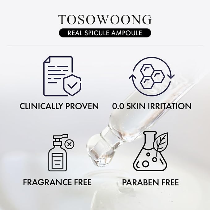 TOSOWOONG Real Spicule Ampoule with 30,000 Shots, Niacinamide, Panthenol, Liquid Skin Booster Serum, Pore Minimizer, Exfoliating, Dead Skin Cells, Skin Texture, Korean Skincare, 30ml, 1.01 fl. oz.
