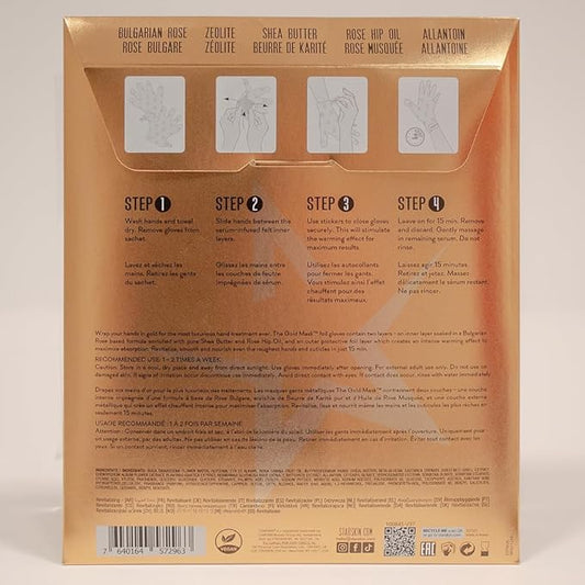 STARSKIN VIP Gold Mask Hand, Revitilizing Hand Mask for all Skin Types, Korean Skin Care, Hydrating and Moisturizing with Shea Butter and Bulgarian Rose Oil, K Beauty Skincare (4 Pack)