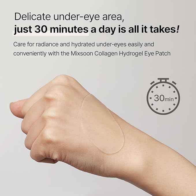 mixsoon Collagen Hydrogel Eye Patches Hydrating Gel Eye Mask with Collagen, Peptides and Amino Acids for Smooth Under Eye Skin Care 84 g / 2.84 fl.oz. (30 pairs) Korean Glass Skin Care