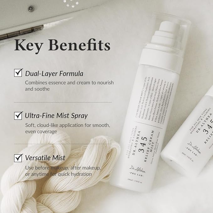 Dr.Althea 345 Relief Cream Mist | Hydrating Facial Mist with Rice Extract | Soothing Care for Sensitive Skin | Vegan Korean Skincare, 2.02 Fl Oz