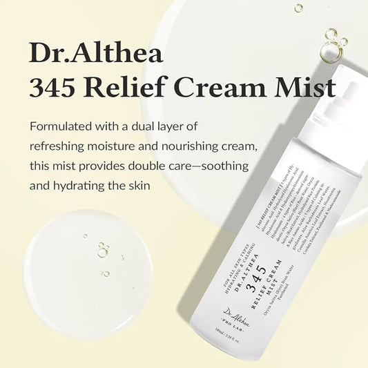 Dr.Althea 345 Relief Cream Mist | Hydrating Facial Mist with Rice Extract | Soothing Care for Sensitive Skin | Vegan Korean Skincare, 3.38 Fl Oz