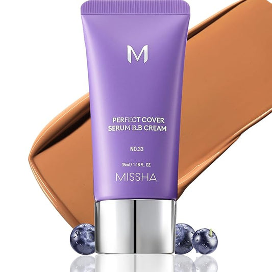MISSHA M PERFECT COVER SERUM BB CREAM No.33 Tan -Tan with Warm Undertone, BB Cream by Cardi B Pick, Skin Tint, Tinted Moisturizer, Skin Care Foundation Makeup, Korean Makeup, 1.18 Fl oz