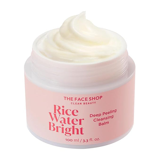 The Face Shop Rice Water Bright Cleansing Balm, Removes Makeup & SPF, 4-in-1 Makeup Remover, for All Skin Types, Korean Rice Extract, Lavender Oil, 100ml / 3.3 fl. oz.