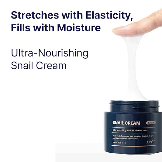 AVCA Snail Mucin Face Cream Moisturizer 100ml(3.38 fl. oz) – Hydrating Anti Aging Korean Skin Care, Helps Improve Elasticity & Fine Lines with HA & Collagen