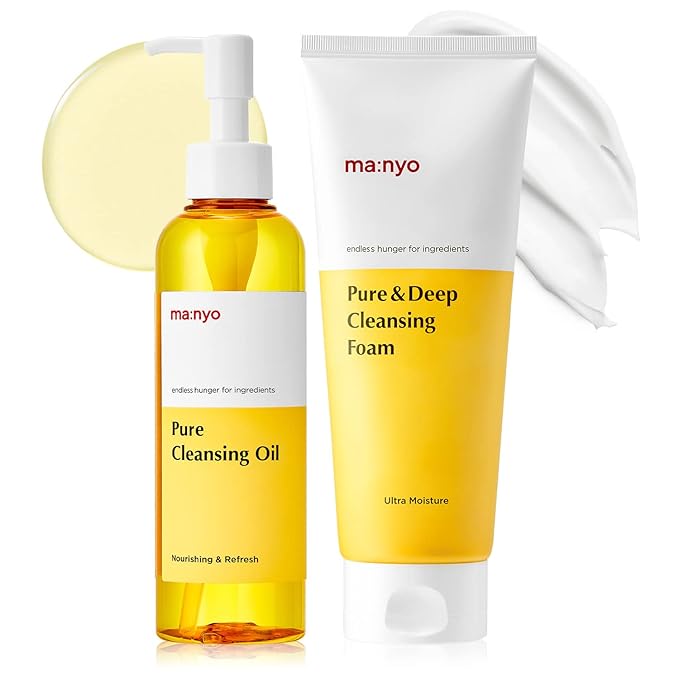 ma:nyo Double Cleanse set -Pure Cleansing Oil 6.7fl oz + Pure & Deep Cleansing Foam 6.7fl oz Korean Facial Cleanser, Blackhead Melting, Daily Makeup Removal with Argan Oil