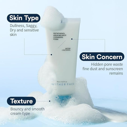 ANOTHERFACE PEPTATHENOL™ Aqua Balance Cleansing Foam 5.07 Fl. Oz., Peptied, Panthenol, Daily Low pH Facial Deep Cleanser, Hydrating Bubble Foam, Korean Skin Care, Mild for Sensitive Skin, Vegan