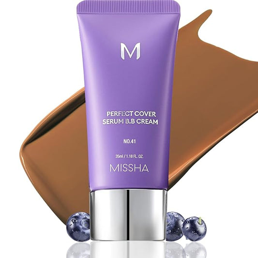 MISSHA M PERFECT COVER SERUM BB CREAM No.41 Medium Tan- Tan/Deep with Warm Undertone, BB Cream by Cardi B Pick, Skin Tint, Tinted Moisturizer, Skin Care Foundation Makeup, Korean Makeup,1.18 Fl oz