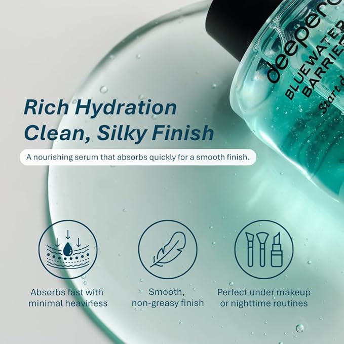 DEEPERCENT Bluewater Marine Barrier PDRN Serum – Dewy Skin Deep Hydration Long Lasting Moisture Hyaluronic Acid Niacinamide Fast Absorbing Barrier Repair Fragrance Free Korean Skincare (1.52 fl oz)