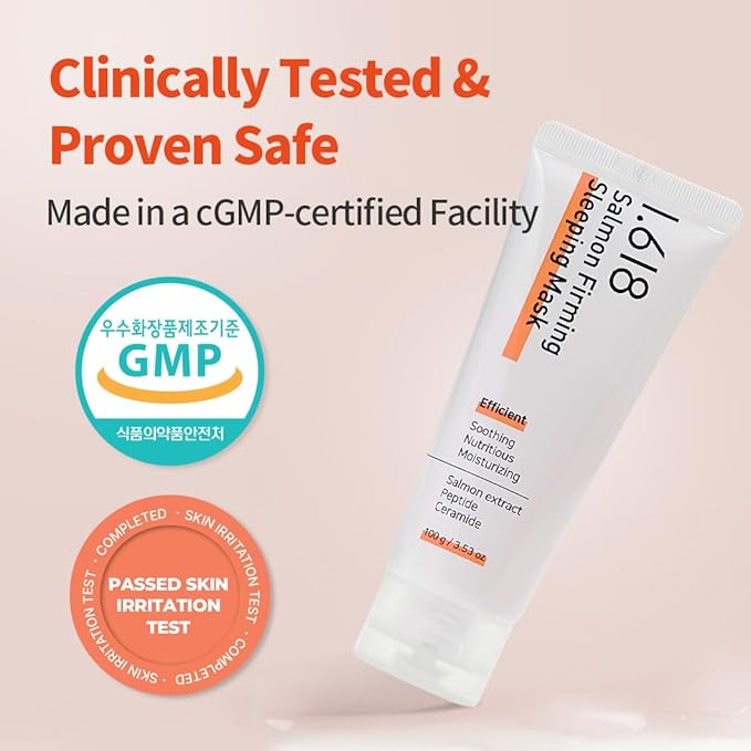 1.618 Salmon Firming Sleeping Mask 3.53oz - Korean Overnight Moisturizer Face Cream with Peptide, Vit-P, Beta Glucan, Centella Asiatica, Ceramide NP, Niacinamide, Adenosine, Trehalose
