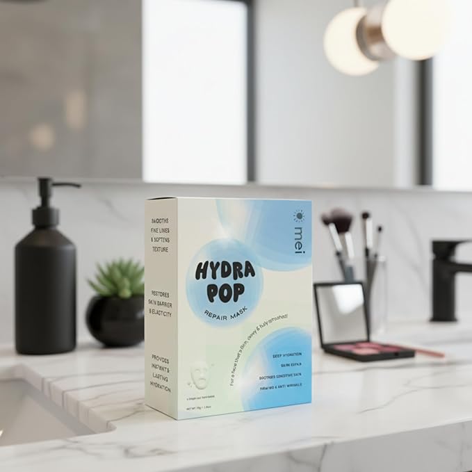 Mei Apothecary Hydra Pop Face Mask, 4 Pack Hydrating Korean-Style Skin Care Sheet Masks with Hyaluronic Acid & Collagen for Plump, Firm, Bouncy Skin Appearance