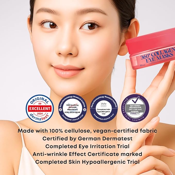 360° Collagen Eye Masks – Korean Under Eye Patches with Bakuchiol Retinol, Fine Lines & Wrinkle Care, Dark Circle Treatment, 50 Masks