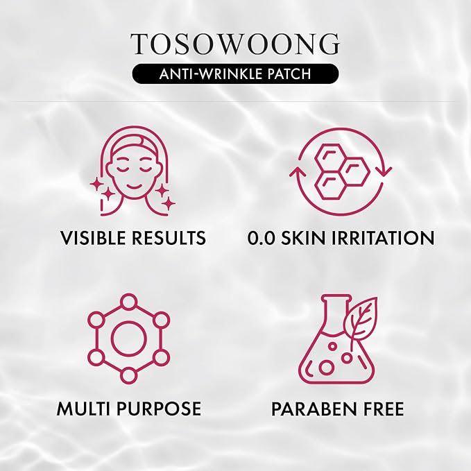 TOSOWOONG Anti-Wrinkle Patch with Hydrolyzed Collagen, Forehead & Eye & Smile Line Wrinkle Patches, Anti-Wrinkle Tape, K-Beauty Overnight Under Eye Patches, Korean Skincare, 5ea (10patches X 5)