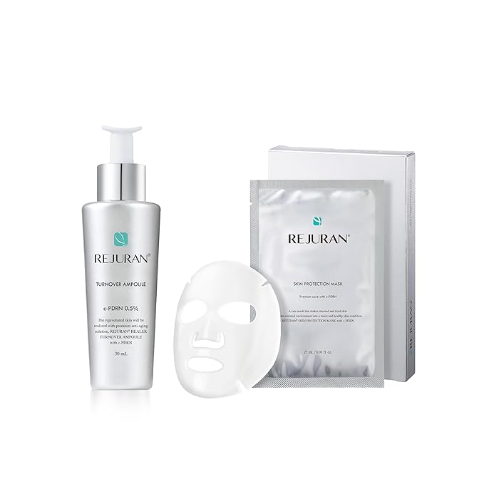 REJURAN® Skincare Repair Set with c-PDRN® – Turnover Ampoule & Skin Protection Sheet Mask for Firming, Hydration, and Barrier Repair – Korean Salmon DNA Serum & Mask Duo (1.69 fl oz + 5 Masks)