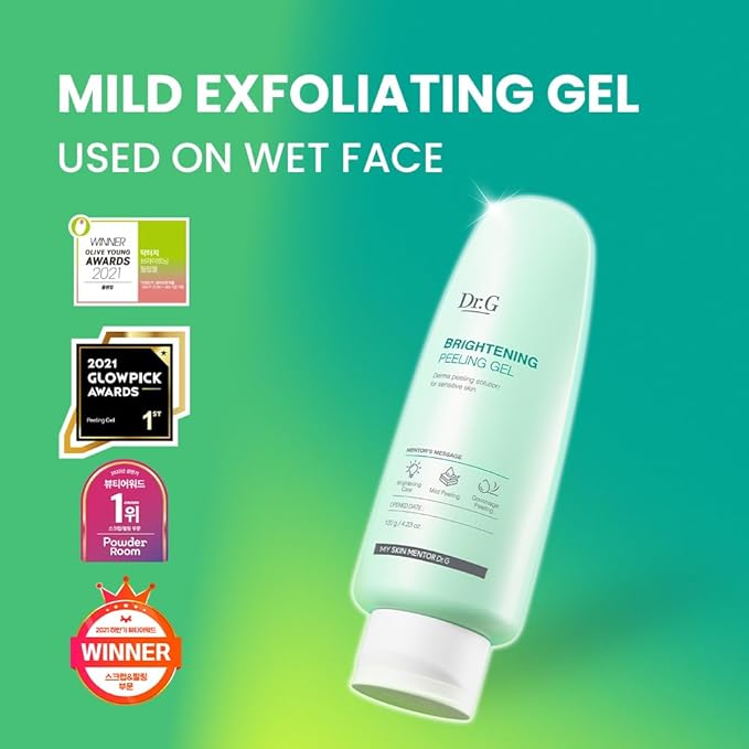 Dr. G Brightening Peeling Gel - Korean Skincare for Glowy Skin - Aqua Gommage Facial Exfoliator - Hyaluronic Acid, Ceramides, Vitamin C - Smooth Skin Texture, Low Irritation - Bulk Items - 4.23 fl oz