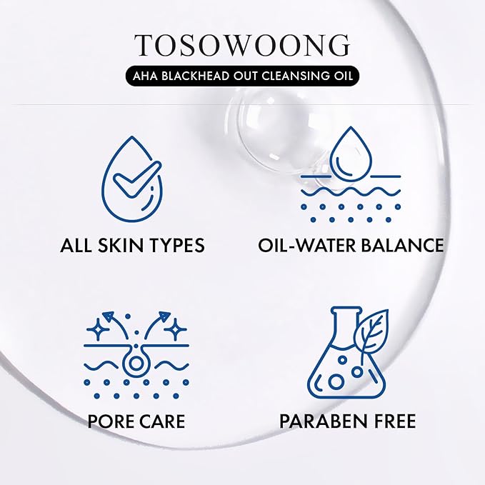 TOSOWOONG AHA Blackhead Out Cleansing Oil, Jojoba Oil, Makeup Remover, Blackhead & Pore Cleaner, Gentle Face Cleanser, Korean Skincare, 150ml, 5.07 fl. oz.