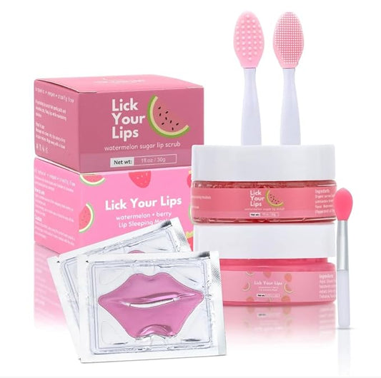 6-in-1 Lip Care Kit With Lip Sleeping Mask, Silicone Brush, Sugar Lip Scrub, Lip Mask Sheet to Reveal Luscious, Lip Exfoliator Scrub to Soft Lips – Korean Lip Therapy Set for a Fuller