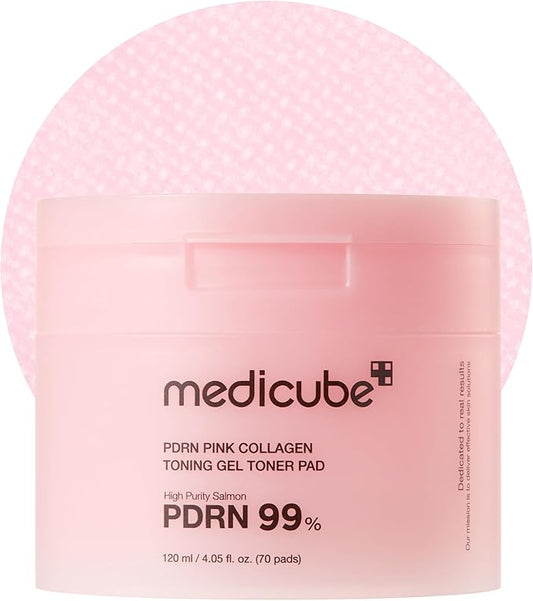 medicube Toner Pads Salmon DNA PDRN Pink Collagen Jelly Pad | Korean Gel Toner Pad | Niacinamide, Madecassoside, Retinol | Soothing, Radiance, Uneven Skin Tone | Korean Skin Care | 70 Pads (1 Pack)