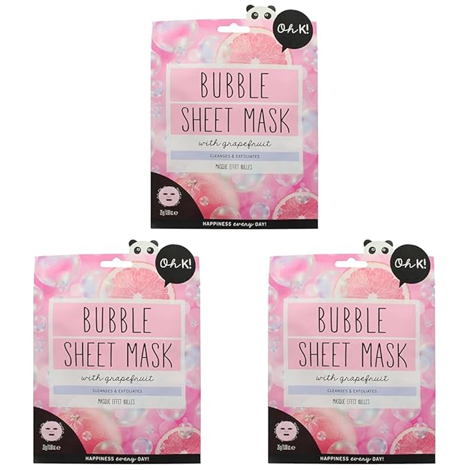 Oh K! Bubble Sheet Mask - Grapefruit - Korean Face Mask Sheet - Facial Skin Care Products - Clean Korean Skincare - Hydrating Face Sheets - 1 Pc (Pack of 3)