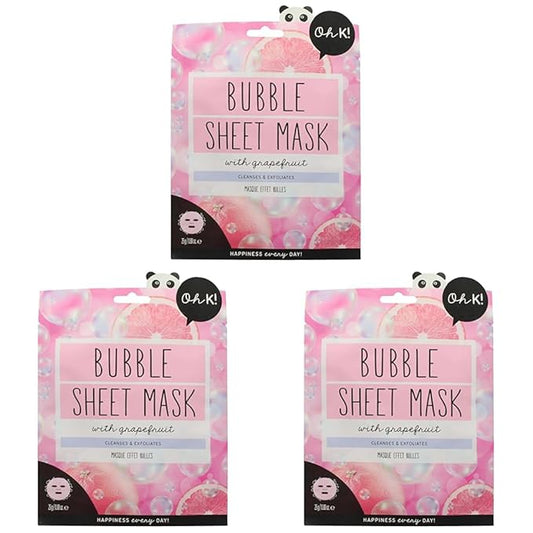Oh K! Bubble Sheet Mask - Grapefruit - Korean Face Mask Sheet - Facial Skin Care Products - Clean Korean Skincare - Hydrating Face Sheets - 1 Pc (Pack of 3)