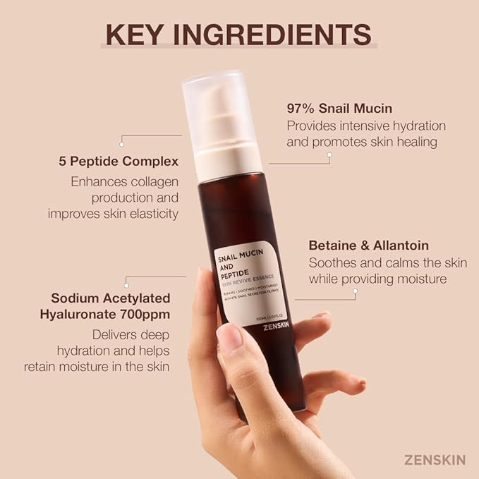 Snail Mucin Essence, Korean Hydrating Serum with Snail Mucin, Hyaluronic Acid, and Skin Revitalizing Ingredients for Smooth Skin, 100ml