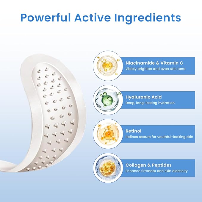 Micro-Dart Under Eye Patches for Puffiness, Dark Circles & Fine Lines | Hyaluronic Acid, Retinol, Collagen, Peptides, Vitamin C & Niacinamide | Korean-Inspired Eye Care (8 Pack)