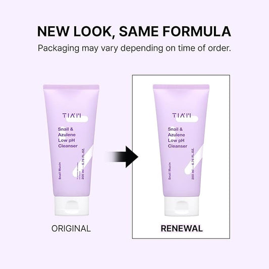 TIAM Snail&Azulene Low pH Cleanser, 6.76 fl oz, Daily Gentle Face Cleanser with Snail Mucin, Suitable for Sensitive Skin, pH Balancing, Korean Skin Care, Korean Face Wash