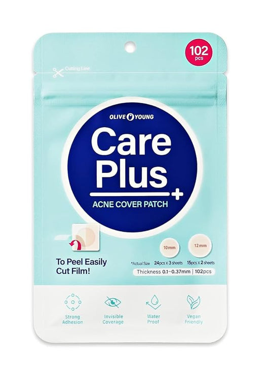 OLIVE YOUNG Care Plus Spot Patch | Hydrocolloid Acne Korean Spot Patch to Cover Zits, Pimples and Blemishes, for Troubled Skin and Face (Hydrocolloid, 102 Count (Pack of 1))