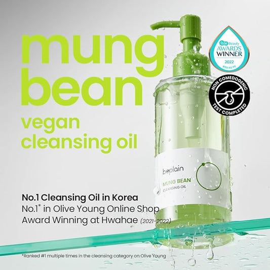 beplain Mung Bean Cleansing Oil(6.76fl.oz/200ml)| Fragrance-Free | Non-Comedogenic Tested| Makeup Blackhead Remover & Deep Pore Cleanser| Suitable for Sensitive Skin| Double Cleansing Korean Skincare