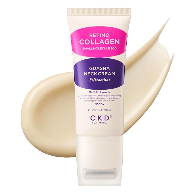 CKD Gua Sha Neck Cream Filltocshot - Advanced Anti-Aging Neck Firming Cream with Massage Roller. Visibly Reduces Wrinkles, Lifts & Tightens Sagging Skin, Boosts Elasticity, Korean Skincare, 1.69 fl oz