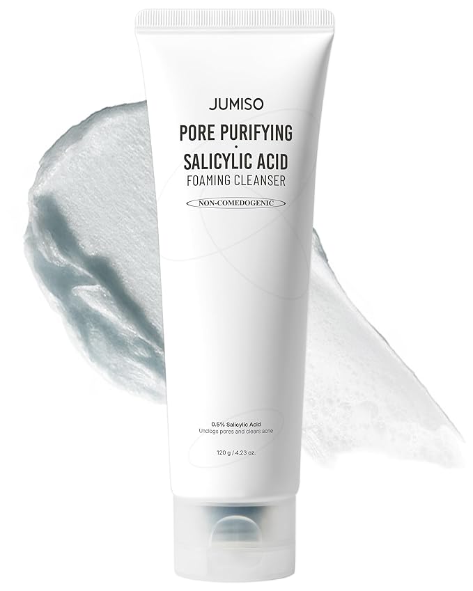 JUMISO Pore-Purifying Salicylic Acid Foaming Cleanser - Korean Face Wash with 0.5% BHA Blue Clay - Oil Control Low pH Non-Comedogenic Glass Skin Texture Improvement - All Skin Types Daily Use 4.23 oz.