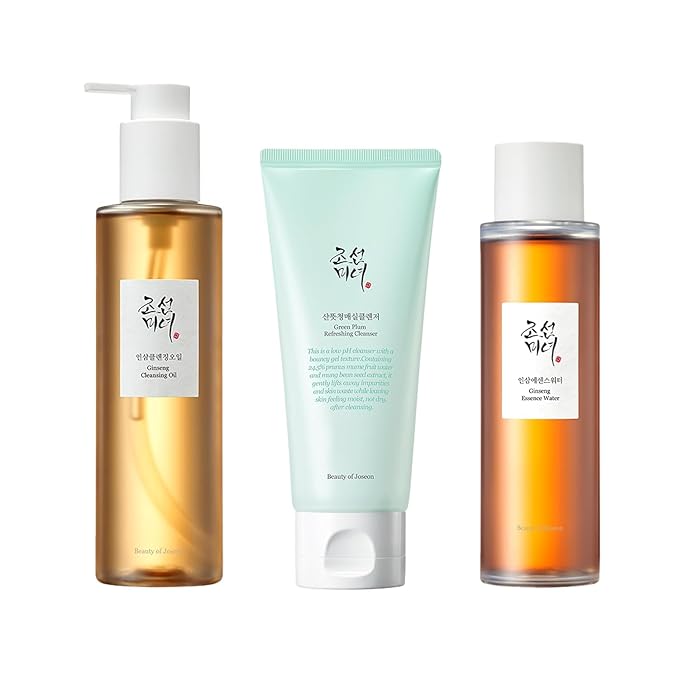 Beauty of Joseon Cleansing & Moisture Trio Ginseng Cleansing Oil Green Plum Cleanser Ginseng Essence Water Deep Cleansing and Hydration Korean Skincare