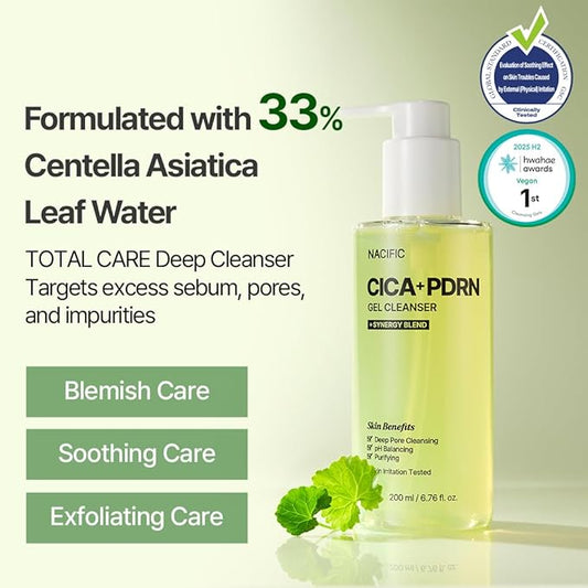 NACIFIC Cica PDRN Gel Cleanser 6.76 fl oz 200ml, Centella Asiatica, Low pH Deep Pore Cleanser for Sensitive Skin, Soothing, Purifying Korean Face Wash, Stocking Stuffers, Christmas Gifts for Women