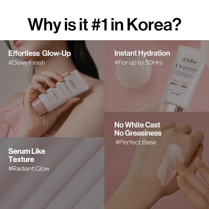 [2 ea] d'alba Piedmont Waterfull Tone-Up Sunscreen Serum BROAD SPECTRUM SPF 50 + Korean Sunscreen for Face, All Skin Tones (2 x 1.69 fl.oz.)