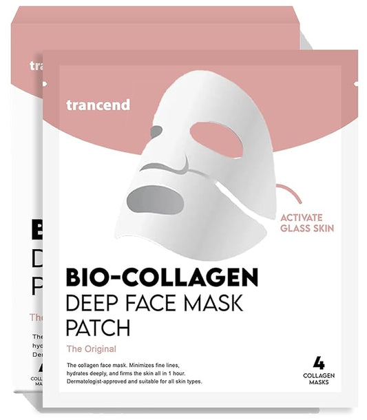 Trancend™ Real Deep Collagen Face Mask for Korean Skin Care – Hydrogel Sheet Mask, Overnight Hydrating Mask for Pore Minimizing, Elasticity & Firming, Bio Collagen Treatment - 39G (4 Count)