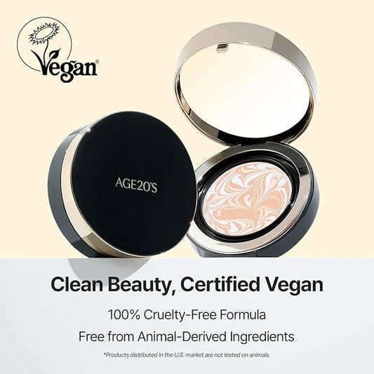 [Vegan] AGE20'S Signature Essence Pact | Pack of 1 | 28N WALNUT | Korean Cushion Foundation | Cream Foundation, Dewy & Glow Finish, Natural Coverage, SPF 50+