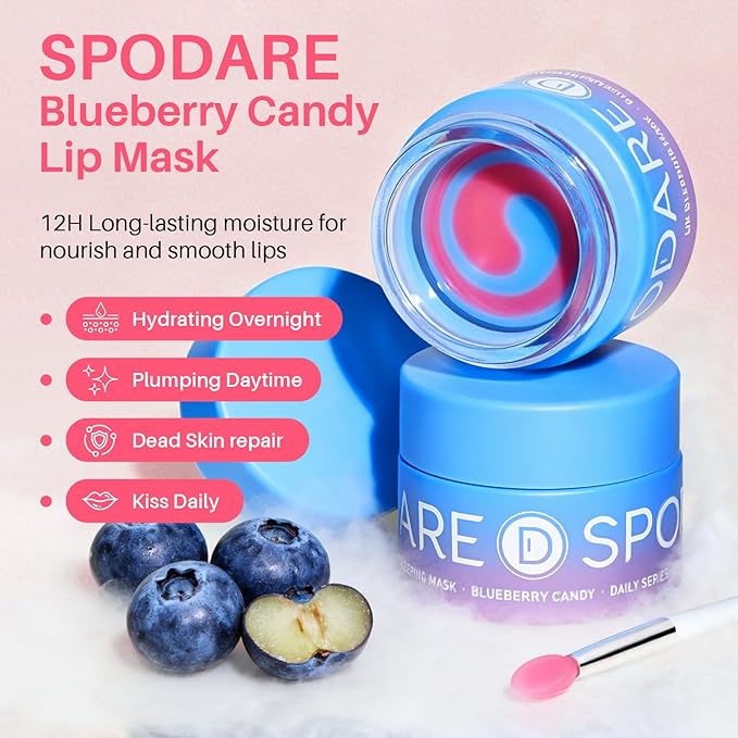 Blueberry Lip Mask Overnight, Swirl Lip Sleeping Mask for Dry Cracked Lips Care, Dual-Color Korean Lips Balm for Nourishing and Softening Lips and Reduce Fine Lines