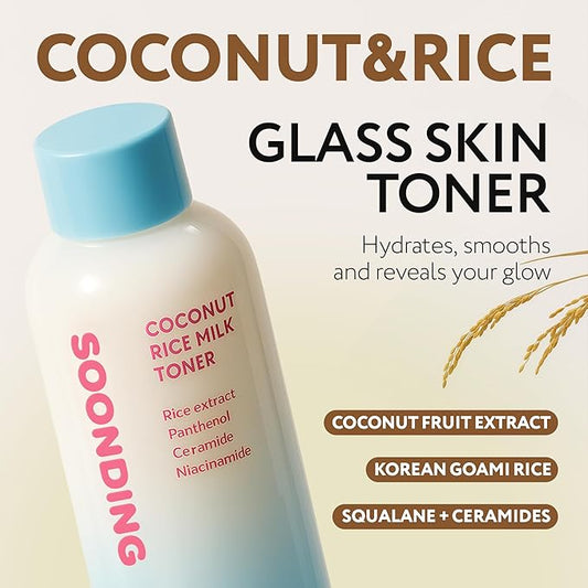 Coconut Rice Milk Toner | Calming Hydration, Smooth Skin Texture and Strengthen Skin Barrier with Rice, Panthenol, Ceramide, AHA | Fragrance-Free, Korean Skin Care (150ml/ 5.07 fl oz)