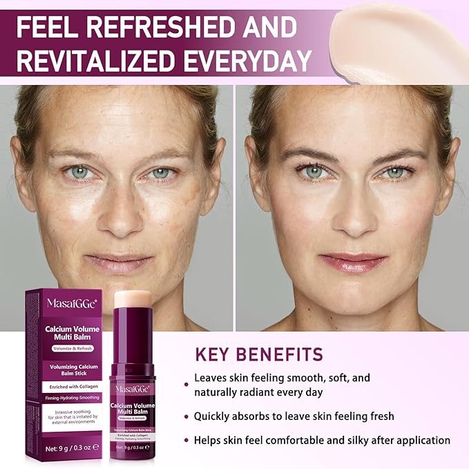 VOFANK Calcium Volume Multi Balm, Calcium Volume Multi Balm Stick, Korean Collagen Moisturing Stick, Anti-aging, Hydrating, Anti Wrinkle Balms, Moisturizes Calcium Sticks for Eyes, Face, Neck(2pcs)