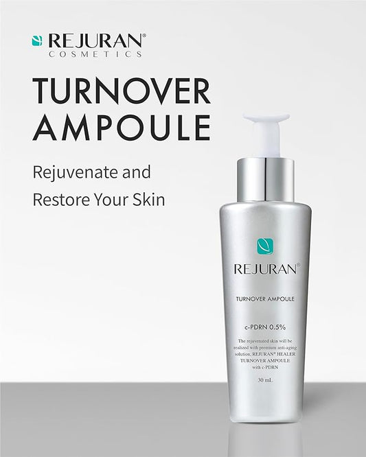 REJURAN® c-PDRN® Korean Skin Care Bundle – Turnover Ampoule Serum (1.01 fl oz) & Skin Protection Hydrating Sheet Mask (5-Pack) for Firming, Soothing & Repairing Irritated Skin with Salmon DNA