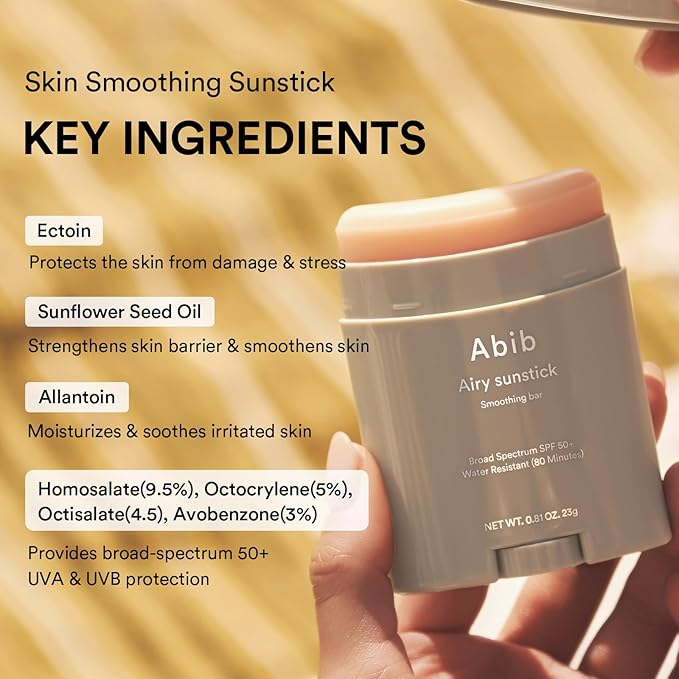 Abib Airy Sunstick Protection Bar DUO Broad Spectrum SPF50+ 1.62 oz / 46 g (Semi-matte) | Korean Suncreen Stick Suncare Sunblock, No Whitecast, Protector Solar Barra, Water resistant