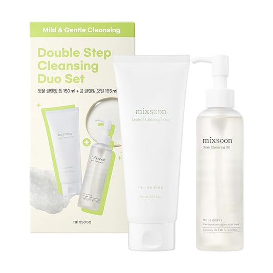 mixsoon Double Cleansing Set 2-Step Routine, Centella Foam & Bean Cleansing Oil Face Wash Set Gentle Deep Clean and Hydrating Care 150ml / 5.07 fl.oz., 195ml / 6.59 fl.oz. Korean Glass Skin Care