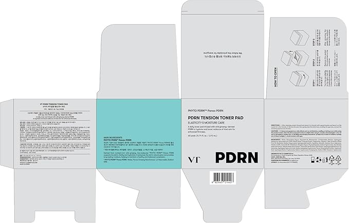 VT COSMETICS PDRN Tension Toner Pad, Hydrating Facial Toner Pads for Plumping with 8 Types Hyaluronic Acid & Panthenol, Stretching Pads for Elasticity & Moisture Care, Korean Skin Care (60 Units)