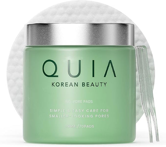 QUIA Toner Pads – AHA/BHA Dual-Action Exfoliate and Hydrate All in One – Soothing Formula for Sensitive Skin – Reduces Blackheads and Blemishes- 70 Gentle Textured Pads – Korean Skincare