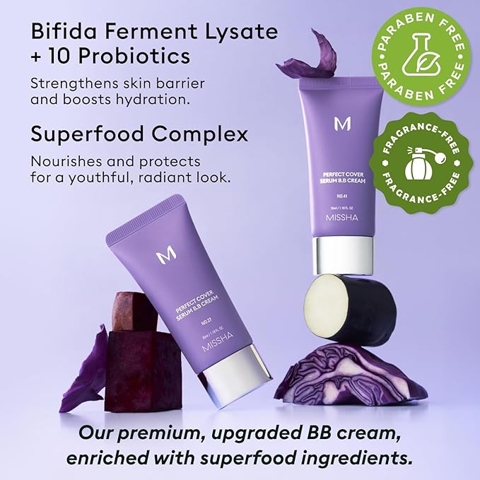 MISSHA M PERFECT COVER SERUM BB CREAM No.17 Fair- Fair with Cool Undertone, BB Cream by Cardi B Pick, Skin Tint, Tinted Moisturizer, Skin Care Foundation Makeup, Korean Makeup,1.18 Fl oz