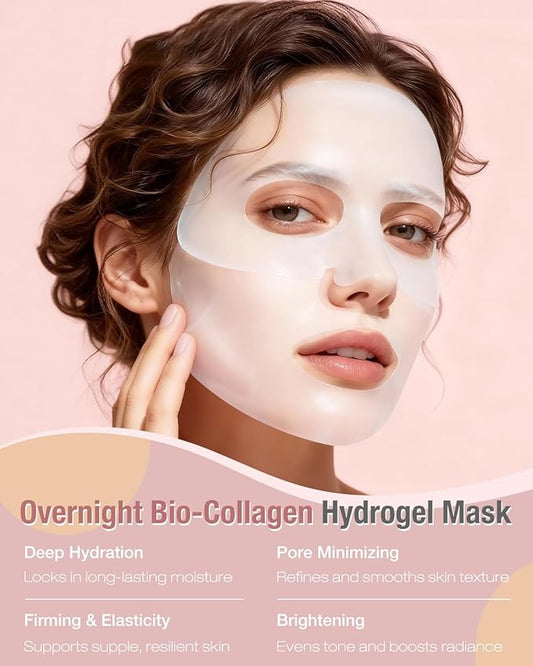 Bio-Collagen Hydrogel Sheet Mask, Overnight Face Mask for Radiant, Glowing Skin, Deep Hydrating & Firming, Pore Minimizing, Boosts Elasticity, Korean Skin Care, 35g x 5ea
