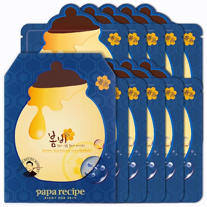Papa Recipe Bombee Pepta Honey Mask 10 Pack – Hydrating Sheet Mask with 6 Types of Hyaluronic Acid and Honey Propolis Complex – Korean Skincare